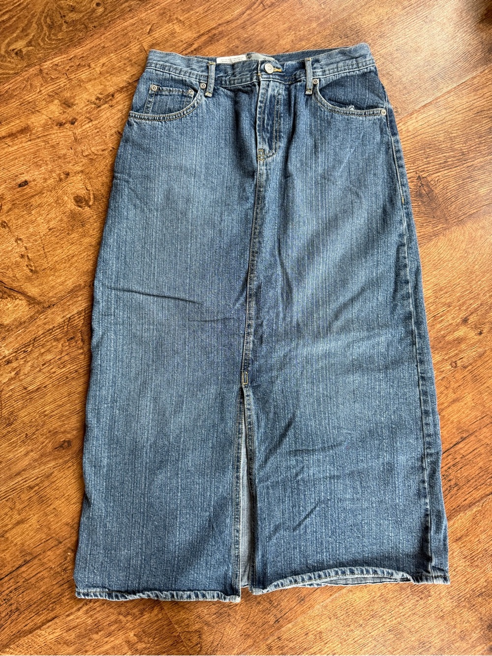 Vtg Zena Jeans Denim Mid Length Skirt with Slit Sz 6